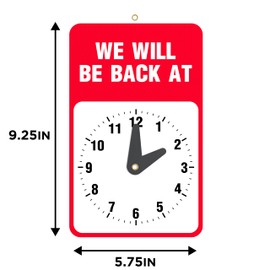 ASSURED SIGNS Will Return Clock Sign, 9.25 x 5.75 Inch, Be Back Soon Sign