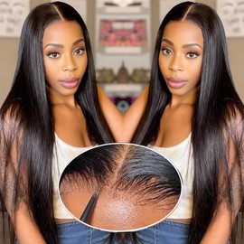 GUDOZO 9x6 Glueless Wigs Human Hair Pre Plucked Pre Cut 24 inch HD Lace Front Wigs Human Hair 200% Density Straight Glueless Wigs Human Hair wigs for Black Women