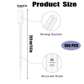 100 Pcs Graduated Transfer Plastic Pipettes Eye Dropper,10ml Plastic Disposable Pipettes,Transparent Plastic Liquid Transfer Pipette Dropper Measuring Pipettors for Liquid Transfer in Labs