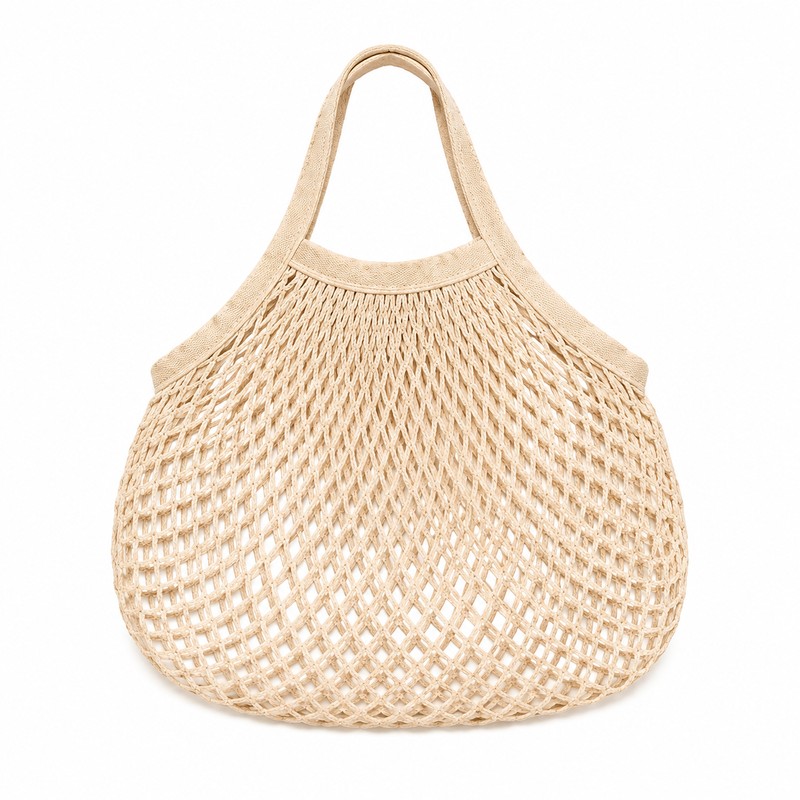 5-Pack Beige Cotton Reusable Mesh Shopping Bag 20cm