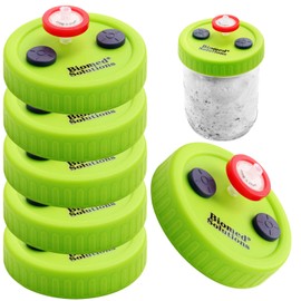 6 x Large Mouth Liquid Culture Lid Food Grade Plastic with 0.22um PTFE Syringe Filter and 2 x 20mm Self Healing Injection Ports for Mushroom Solutions