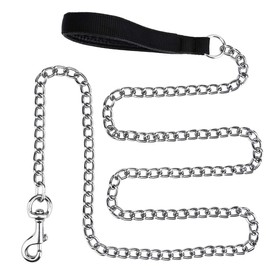 Filhome Metal Dog Lead with PU Leather and Padded Nylon Handle, Training Lead, Dog Lead for Large Medium Dogs (Total Length: 180 cm)