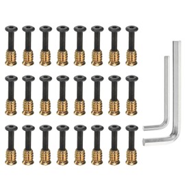 sourcing map 24Sets M6 x 25mm Furniture Screw Threaded Inserts for Wood, M6 x 15mm Inserts Nut Bolt Fastener Connector with Hex Socket Drive Mount for Secure Joints