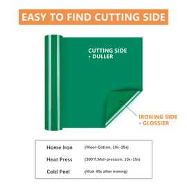 HTVVETUR Green HTV Iron on Vinyl 12Inch by 35ft Roll HTV Heat Transfer Vinyl for T-Shirt HTV Vinyl Rolls for All Cutter Machine - Easy to Cut & Weed for Heat Vinyl Design (35ft, Green)