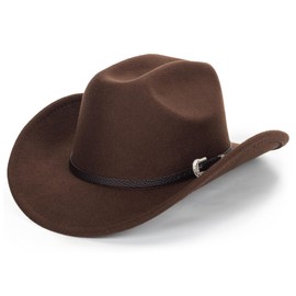 HilyBony Western Cowboy Hat for Women Men Classic Wide Brim Fedora Hat with Buckle Belt