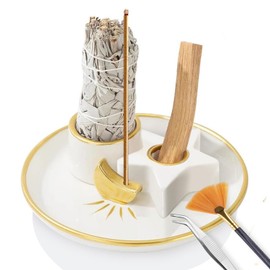 Edailylife Incense Burner Holder, Palo Santo Holder, Sage Holder for Burning, Incense Holder for Sticks, Candle Holder, 5.9 inches Ceramic Ash Catcher Tray for Meditation Yoga Room