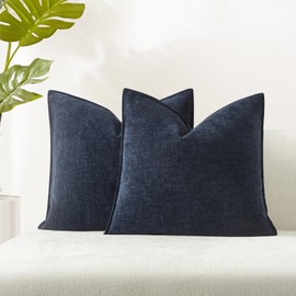 JUSPURBET 22x22 Pillow Covers Set of 2 Decorative Throw Pillow Covers Case for Couch Sofa Bed Soft Chenille Cushion Covers with Hidden Zipper for Home Decor Living Room,Navy Blue