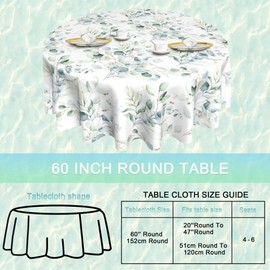 UIUPRO Round Table Cloth 60 Inch,Green Eucalyptus Leaves Tablecloth Waterproof Stain Resistance Wrinkle Polyester Circle Table Cover for Home Kitchen Dining Party Camping Pinic Decor