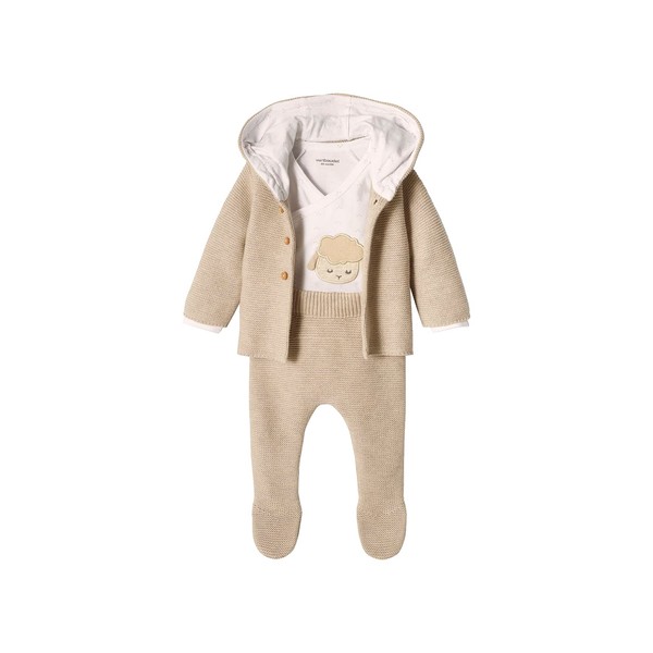 Vertbaudet 3 Piece Foam Dot Baby Set, beige heather