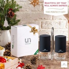 Urban Noon - Salero y pimentero con soporte, elegante juego de coctelera de acero inoxidable (Velvet Matte Black)