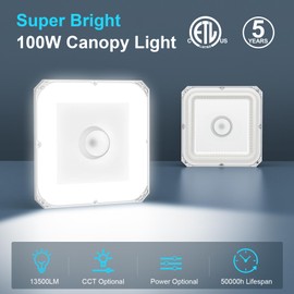 100W LED Canopy Light with Photocell, ETL DLC Listed 100W 80W 60W Adjustable Carport Lights Outdoor 13500Lm IP65 Waterproof 3000K/4000K/5000K Square Canopy Light for Gas Station Garage AC100-277V