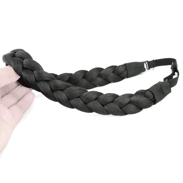 DIGUAN Synthetic Hair Braided Headband Classic Chunky Wide Plaited Braids Elastic Stretch Hairpiece Women Girl Beauty accessory, 55g aHairBeauty (Natural Black)