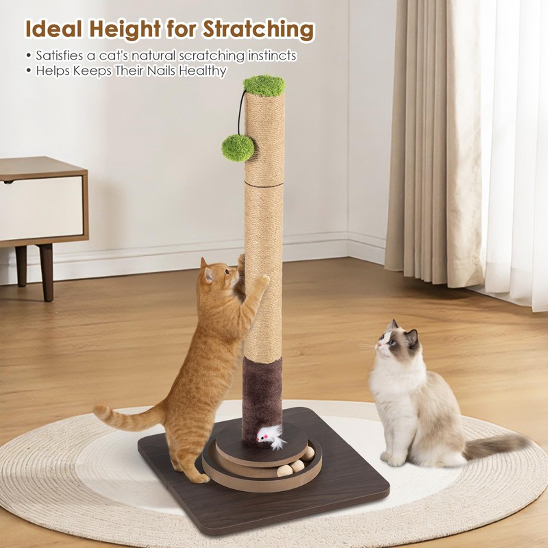 32''Cat Scratching Post, Natural Sisal Cat Scratcher with Toy &