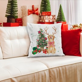 Golden Retriever Christmas Pillows - 18x18, Dog Christmas Decor for Living Room & Bedroom