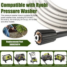 Pressure Washer Hose for Ryobi Power Washer Hose Replacement Ryobi Electric Power Washer Model RY141600 RY141612 RY141812G High Pressure Hose Part #308835074
