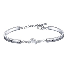 FEELMEM Memorial Bracelet I Carried You Every Second Of Your Life Angel Wing Footprint Bar Bracelet Miscarriage Jewelry Infant Loss Memorial Gift (silver)