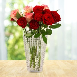 Crystal Vase, Large Clear Glass Vase for Flowers Modern Flower Vases Luxury Home Table Flower Decor Glass Vases for Living Room, Bedroom, Kitchen, Office, Coffee Table, Wedding Decorations (Medium)