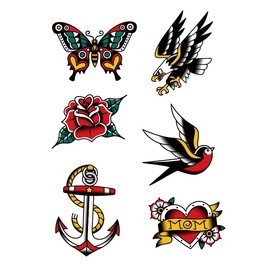 SanerLian Anchor Skull Swallow Temporary Tattoo Sticker Waterproof Adult Men Women Hand Arm Shoulder Body Art 15X11cm Set of 4