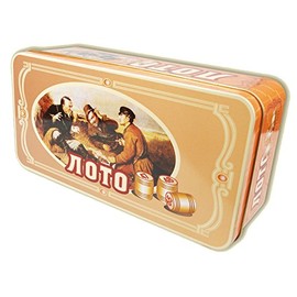 rukauf Russian Lotto (Loto) Playset in Metal Box with Wooden Figures Bingo Game Family Game Bingo