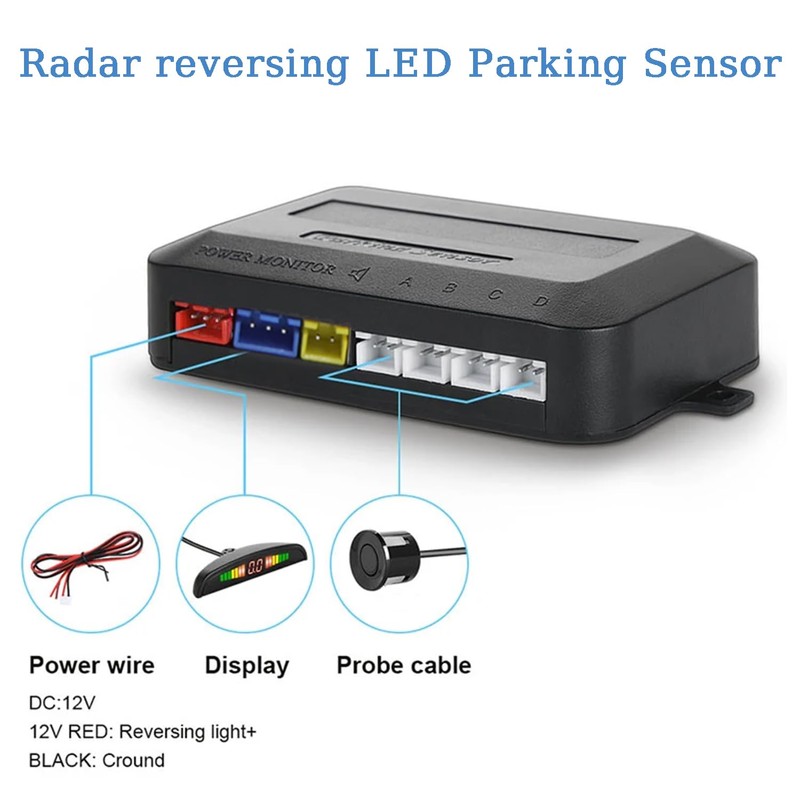 ASVEGE Rückfahr Radar LED Parksensor,Halbmond 4 Sensor, Rückfahrsicherung, Parkradar Monitorsystem