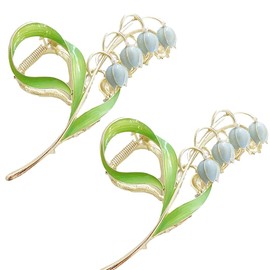 2Pcs Lily of The Valley Flower Hair Clips,Orchid Hair Clamps,Flowers Metal Hairpin,Lily Flower Jaw Clamp Hair Styling Hair Accessories for Thick Thin Hair Clips and Barrettes Hair Accessories