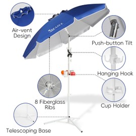 Seazul 6.5ft Sun Shade Umbrella, Portable Umbrella with Stand for Sports, Adjustable and Lightweight, Sun Protection, Royal Blue