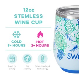 Swig Life 12oz Wine Tumbler with Lid, Stainless Steel, Dishwasher Safe, Portable, Triple Insulated Wine Tumbler (Shell Yeah)