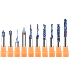 SpeTool 10PCS TAC Coated CNC Router Bit Set 1/4 Inch Shank, Solid Carbide CNC Router Bits & End Mills for Woodworking Trimming Engraving Carving Sign Making Slotting—for Wood, Plastic and Aluminum