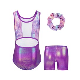Surgoal Gymnastics Leotards for Girls with Short Sleeveless Sparkle Ballet Dance Unitard Gymnastics Athletic Outfit 3Pcs for Kids 3-4 Years