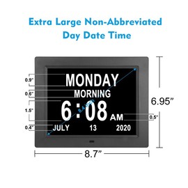 Extra Large Day Date Time Digital Day of Week Clock 8 Alarm Option for Seniors Elderly with Impaired Vision Memory Loss Demenita Clocks