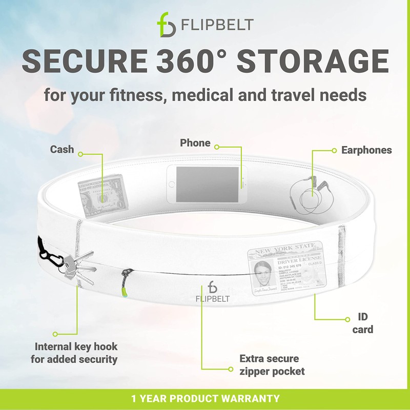 FlipBelt Zipper - White - M, White, M