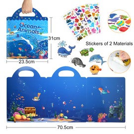 ASTARON ASTARON 3D Puffy Sticker Buch für Kinder, 88 Pcs niedlich wasserdicht wiederverwendbare Meer Tiere Aufkleber, Aufkleber Spiel und pädagogische sensorische Lernspielzeug（3-6 Alter）