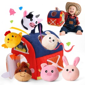 Baby Toys 6-12 Months, Surprise Barn with Stuffed Farm Animals 6 Pcs, Soft Montessori Sensory Toys for 1 2 3 Year Old Boys Girls, Ideal Gifts Toy for Babies Infants & Toddlers Birthday Chritmas