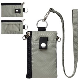 CHENSPRX Minimalist RFID Blocking Small Wallet with ID Window,WaterResistant Zip Id Case Wallet with Lanyard Keychain for Cards,Cash,Travel,Women,Men, GreenOnion+DarkGreen (Grey)