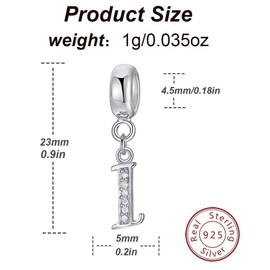 Abalorio de plata de ley 925 con letras del alfabeto de la A a la Z, dije de letras I para aniversario, dije de Navidad para bricolaje y pulseras (I)