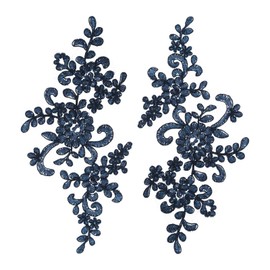 sourcing map 2 Pcs Flower Lace Appliques 3D Embroidery Lace Patch Sewing Addition Embellishments for Wedding Bridal Dress Clothes DIY Crafts Accessories Lace Decoration, Navy Blue (23cm)