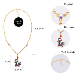 Superchic Red and Blue Enamel Chinese Dragon Necklace Embedded with Austrian Crystals and Gold Plating (Blue), enamel