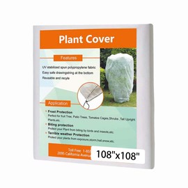 Agfabric Plant Covers Freeze Protection with Zipper 108"x108" 0.9oz Plant Frost Protection Covers Garden Plant Cover Drawstring Bags Winter Frost Pests Protection,White