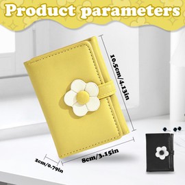 AfitLulu Trifold Women's Purse with Flower Buckle and Heart-Shaped ID Window, Short Purse, Compact Purse, PU Leather Wallet with 7 Card Slots, black, Casual