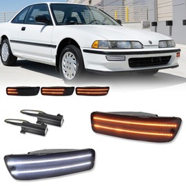 KENRTIR for 1992 1993 Acura Integra RS/GS/LS/GSR Front Bumper Turn Signal Parking Daytime Running Light Smoked Lens Amber & White LED Lamp Driver and Passenger Side AC2530102 AC2531102
