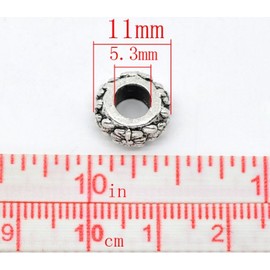 PEPPERLONELY 30pc Antiqued Silver Alloy Large Hole Spacer Beads Flower Pattern Charms Pendants 11mm (3/8") Dia