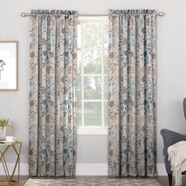 Sun Zero Kara Floral Print Energy Efficient Rod Pocket Curtain Panel, 54" x 63", Stone