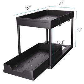 DEKAVA Under Sink Organizer 2 Pack, Bathroom Cabinet Organizer, 2 Tier Sliding Cabinet Basket Organizer Drawer, Multi-Purpose Bath Collection Baskets for Bathroom (Black)
