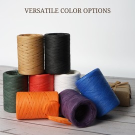 Seebery Raffia Ribbon Yarn for Crafts - Raffia Grass Twine for Gift Wrapping, DIY Decoration, Blinds & More | Matte String Paper Rope - 1/4'' Wide, 109 Yards, Brown