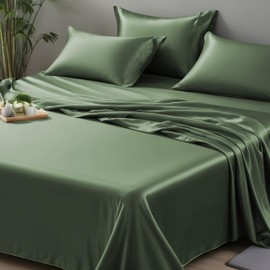 Linenwalas Organic Bamboo Only Flat Sheet - 100% Natural Softest Coolest Bedding Perfect for Skincare (Avocado Green,Queen)