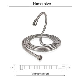 GEFIRE Shower Hose, Stainless Steel Shower Hose, 5 m, Twist Protection, Universal Shower Hose, with 4 Water-Saving Flow Limiters, Standard 1/2 Inch Connection, Pressure Resistant, Heat Resistant,