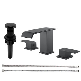 Matte Black Bathroom Faucets for Sink 3 Hole Widespread Waterfall Vanity Faucets Basin Faucet with Pop-Up Drain 8 inch Bathroom Lavatory Faucet