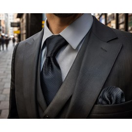 S&W SHLAX&WING Men Tie Wedding Necktie and Cufflinks Black Silk Solid Classic Size 57.5" with Pocket Square