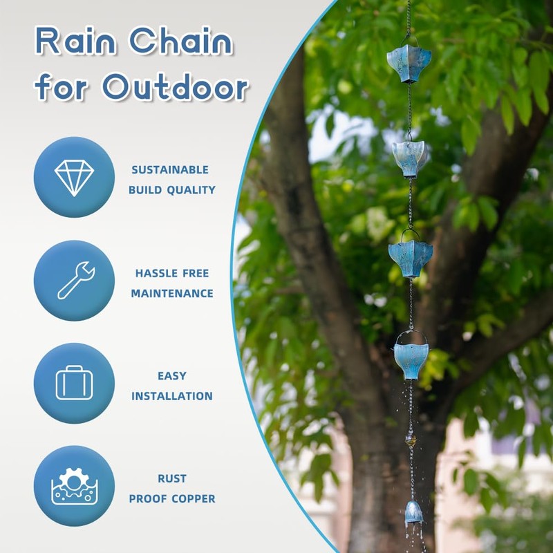 dreamysoul Rain Chains for Outside, 9.41FT with 8 Hollow Hummingbird