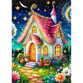 QINRUBB DIY House Diamond Painting Adults, 5D Flowers Diamond Painting Pictures Beginners, Wonderland Round Full Drill Diamond Painting Embroidery Cross Stitch Gifts Home Wall Decor 30 x 40 cm
